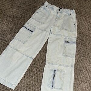Girls size 7/8 Forever 21 kids Light Blue Cargo Denim Pants with Zip Pockets